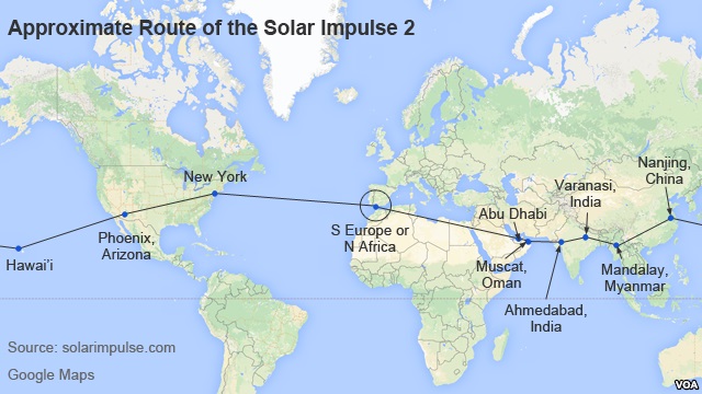 Itinéraire de Solar Impulse 2, tour du monde