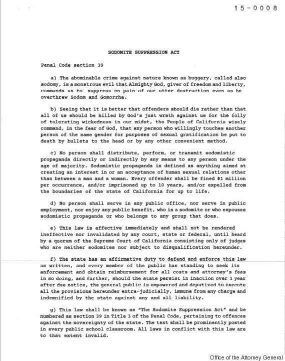 Sodomite Suppression Act, Californie
