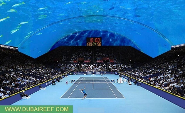 Concept Dubai, court de tennis sous l'eau