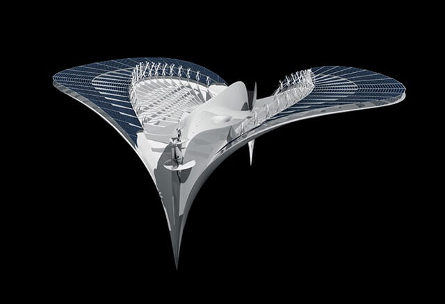 Jacques Rougerie, Cité des Mériens, flottante, raie manta