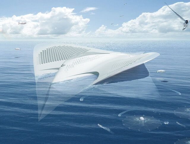 Jacques Rougerie, Cité des Mériens, flottante, raie manta