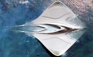 La Cité des Mériens, une ville flottante durable aux airs de raie manta Jacques Rougerie, Cité des Mériens, flottante, raie manta