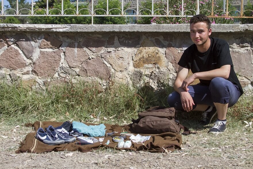 réfugiés, migrants, sac, photos