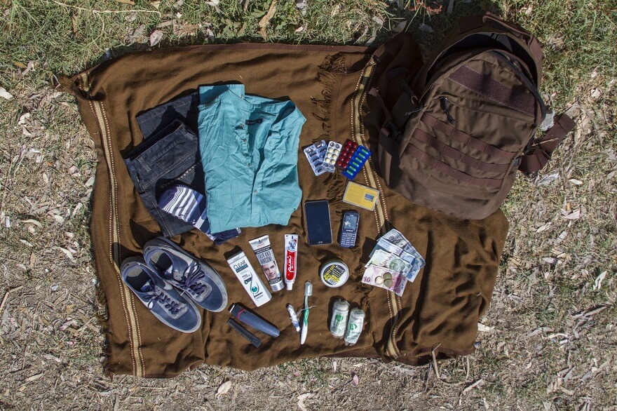 réfugiés, migrants, sac, photos
