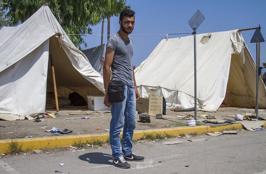 réfugiés, migrants, sac, photos
