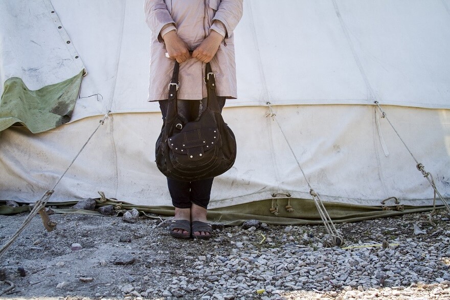 réfugiés, migrants, sac, photos