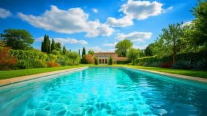 Illustration de l'interdiction imaginaire des piscines privées en France en 2025. Image réalisée par IA.