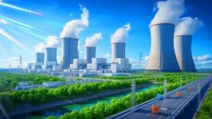 Illustration de la construction du réacteur de la centrale nucléaire de Sanmen en Chine.