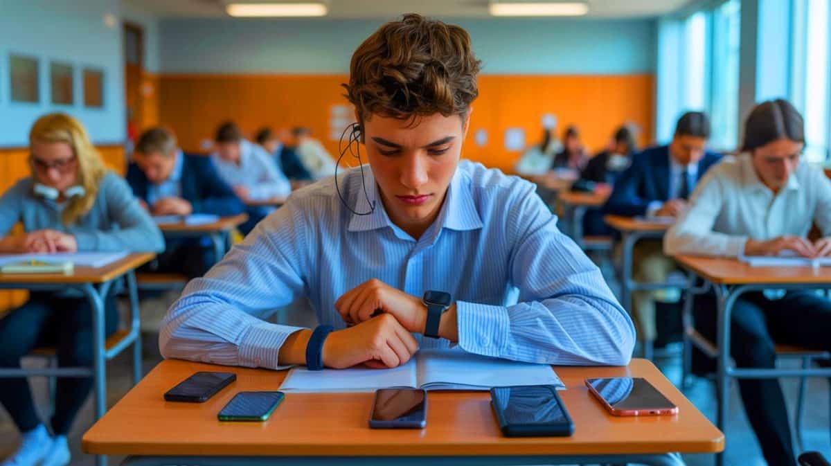 « Je ne réfléchis plus grâce à l’IA » : cette arme de triche au bac se propage comme un virus numérique Illustration de l'utilisation des technologies modernes pour tricher au baccalauréat.