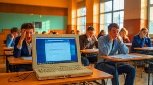 Illustration de réponses humoristiques et inattendues d'élèves lors du Baccalauréat, générée par intelligence artificielle.