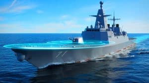 Illustration de la réduction de la signature magnétique des navires de guerre chinois grâce à l'intelligence artificielle. Image réalisée par IA.