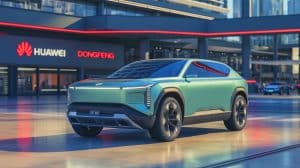 Illustration de la collaboration entre Dongfeng et Huawei pour le développement de véhicules électriques innovants.