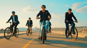 « Le TK1 Mooncool à trois roues divise les cyclistes » : ce vélo électrique séduit par sa stabilité mais agace par son prix et son encombrement Illustration de l'utilisation du tricycle électrique TK1 de MOONCOOL en milieu urbain.
