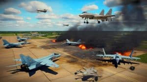 Illustration de la destruction d'avions russes par l'Ukraine sur une base aérienne.