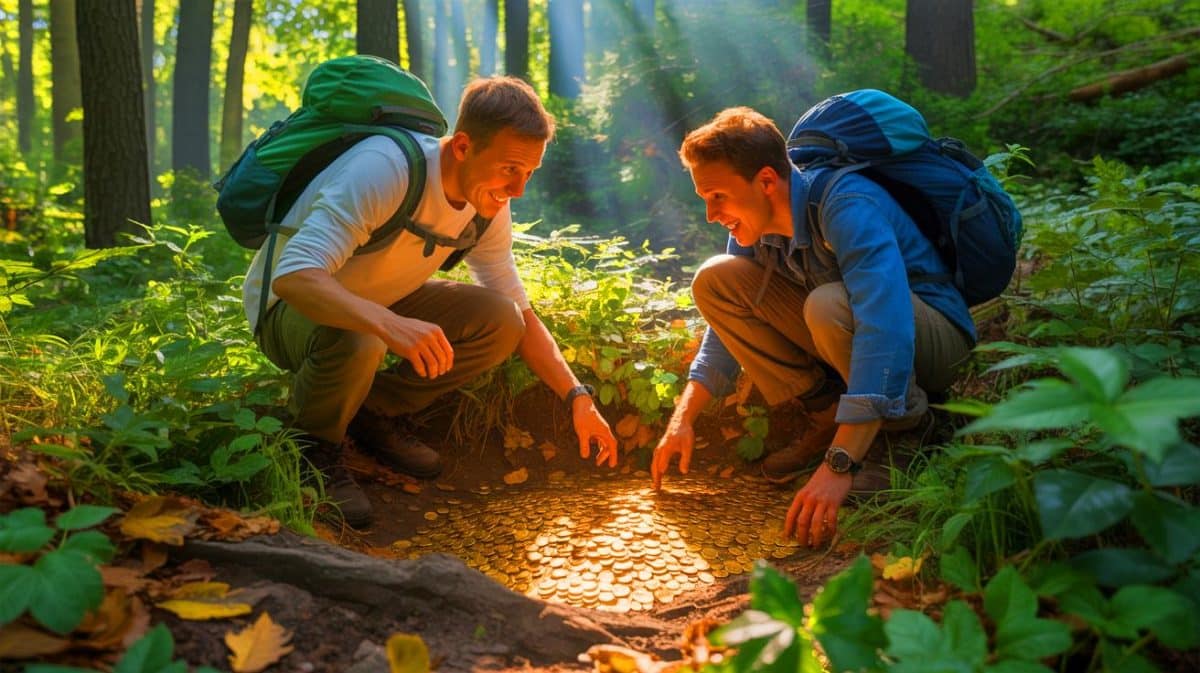 « Mon cœur s’emballe en voyant ça » : des randonneurs découvrent 598 pièces d’or cachées en pleine forêt Illustration de la découverte d'un trésor de pièces d'or en République tchèque.