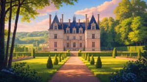 Illustration de l'iconique château de la Brûlerie, ultime refuge d'Alain Delon, générée par intelligence artificielle.