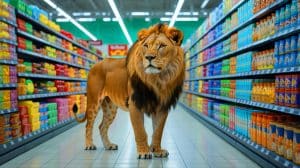 Un lion dans un supermarché sud-africain : la vérité derrière cette vidéo virale créée par intelligence artificielle qui affole la toile Illustration de l'incursion d'un lion dans un supermarché en Afrique du Sud. Image réalisée par IA.