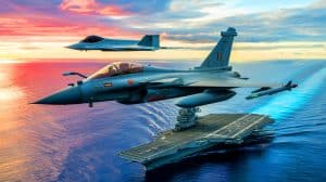 Illustration de l'intégration du Rafale F5 et de son drone furtif avec le PA-NG. Image réalisée par IA.