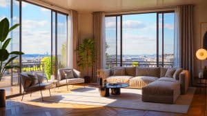 Illustration de Vaimalama Chaves devant son appartement parisien lumineux.