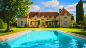 Illustration de la maison XXL de Céline Saffré en Gironde, avec son vaste jardin et sa piscine hors normes.