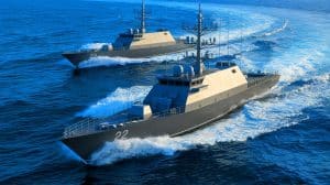 Manœuvre navale agressive : des vedettes chinoises de 200 tonnes armées de missiles ciblent les puissants bâtiments de guerre américains Illustration de bateaux lance-missiles rapides de type 22 de la marine chinoise en opération (création par IA, illustration non réaliste). Crédit : Ideogram.