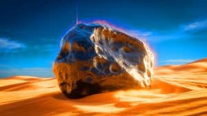 Illustration de la météorite martienne "Black Beauty" révélant des indices sur l'eau chaude sur Mars (création par IA, non réaliste). Crédit : Ideogram