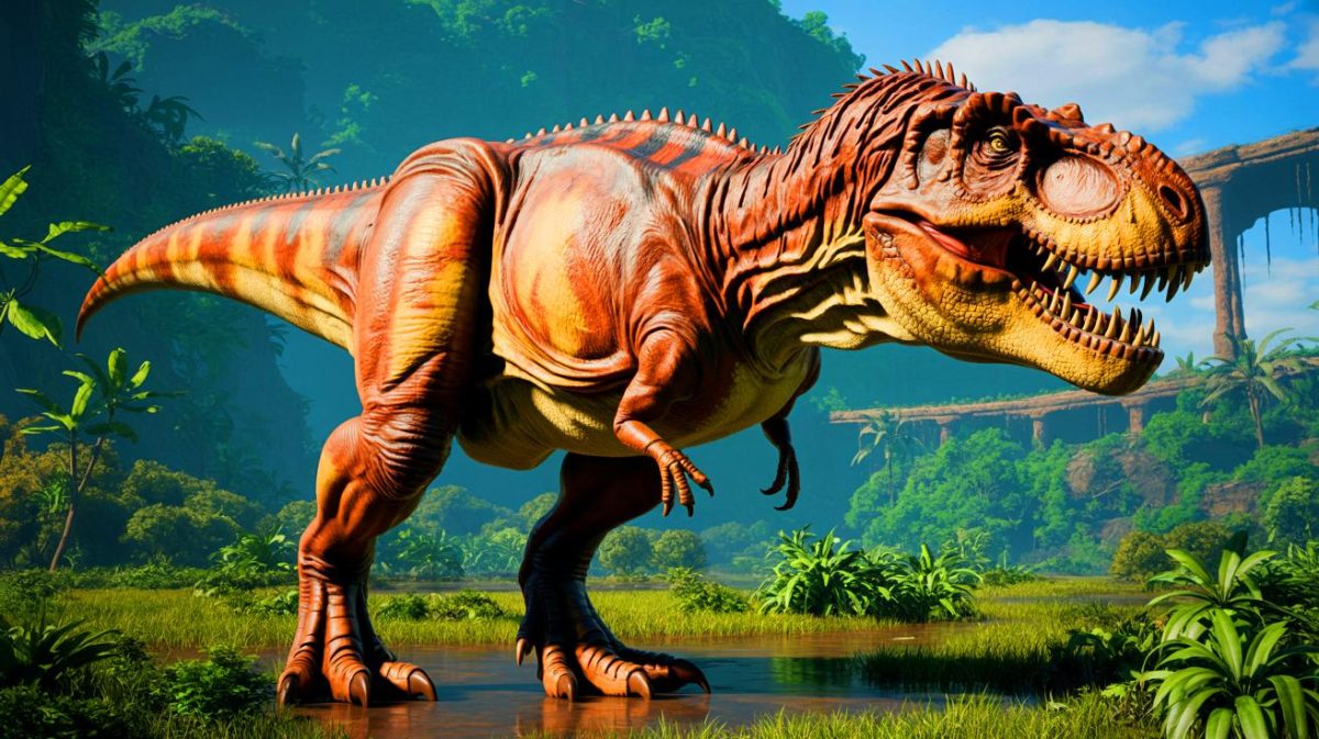 Illustration de l'origine asiatique supposée des ancêtres du Tyrannosaurus rex (création par IA, non réaliste). Crédit : Ideogram