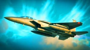 Illustration de l'armement du F-15E Strike Eagle avec des roquettes guidées APKWS II. Image réalisée par IA.
