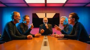 Quand U2 supplie Steve Jobs et se retrouve à promouvoir cet iPod spécial sans toucher un euro, découvrez cette incroyable saga entre rock et technologie Illustration de la collaboration entre U2 et Steve Jobs pour la promotion de l'iPod d'Apple. Image réalisée par IA.