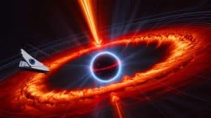 Illustration de l'observation lumineuse autour du trou noir Sagittarius A* (création par IA, non réaliste). Crédit : Ideogram