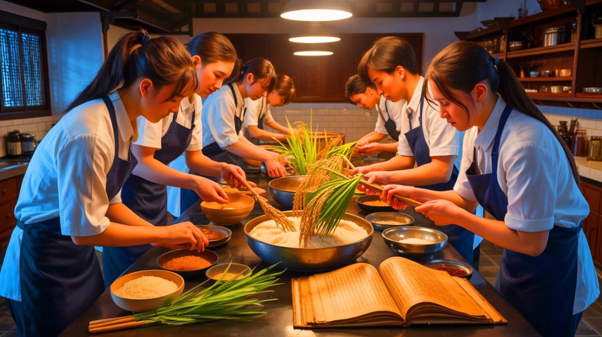 Illustration de la recréation d'une recette de riz vieille de 2 000 ans par des étudiants chinois (création par IA, non réaliste). Crédit : Ideogram