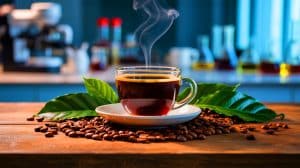 Illustration de l'activation des mécanismes cellulaires par la consommation de café. Image réalisée par IA.