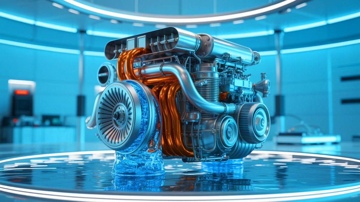 Illustration de l'utilisation potentielle du moteur à eau dans l'industrie automobile. Image réalisée par IA.