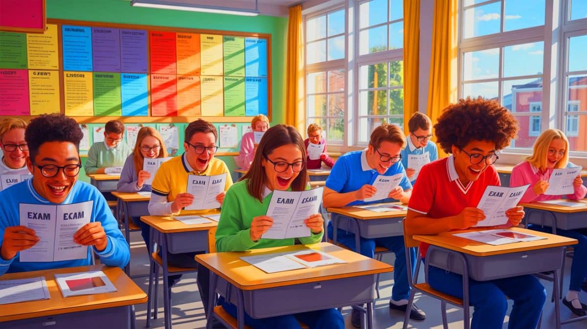 Illustration de perles du baccalauréat révélant l'ingéniosité involontaire des élèves. Image réalisée par IA.