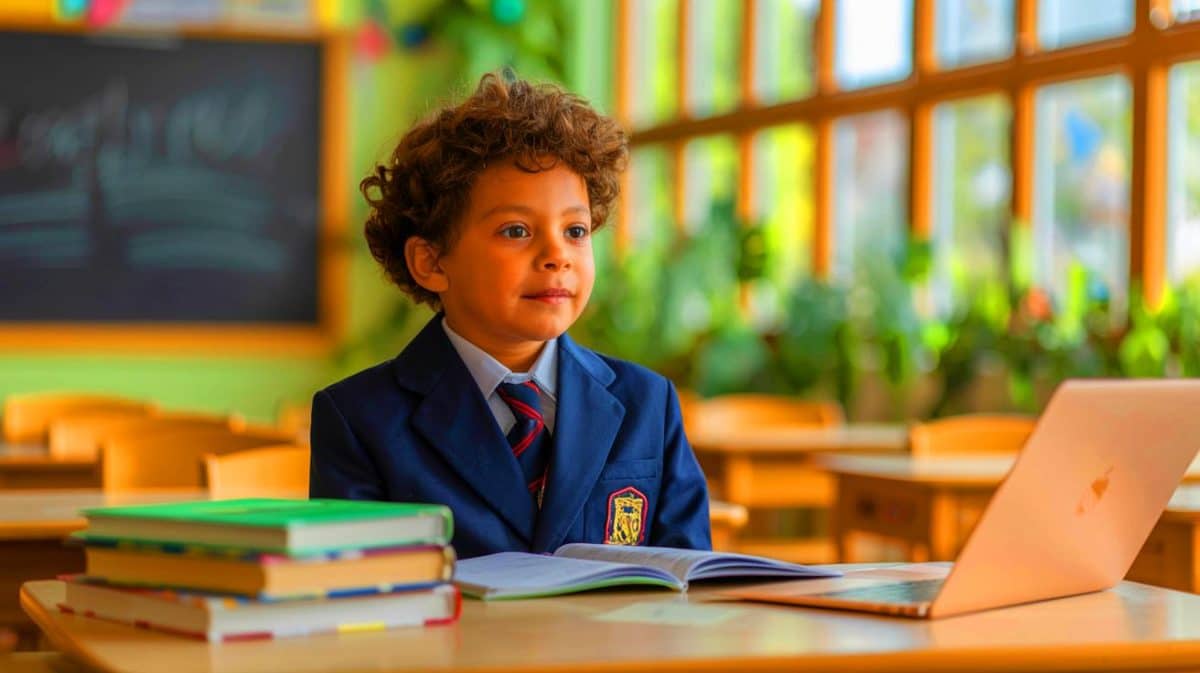 Illustration de l'inscription d'un enfant de 8 ans au baccalauréat 2025, battant un record de précocité. Image réalisée par IA.