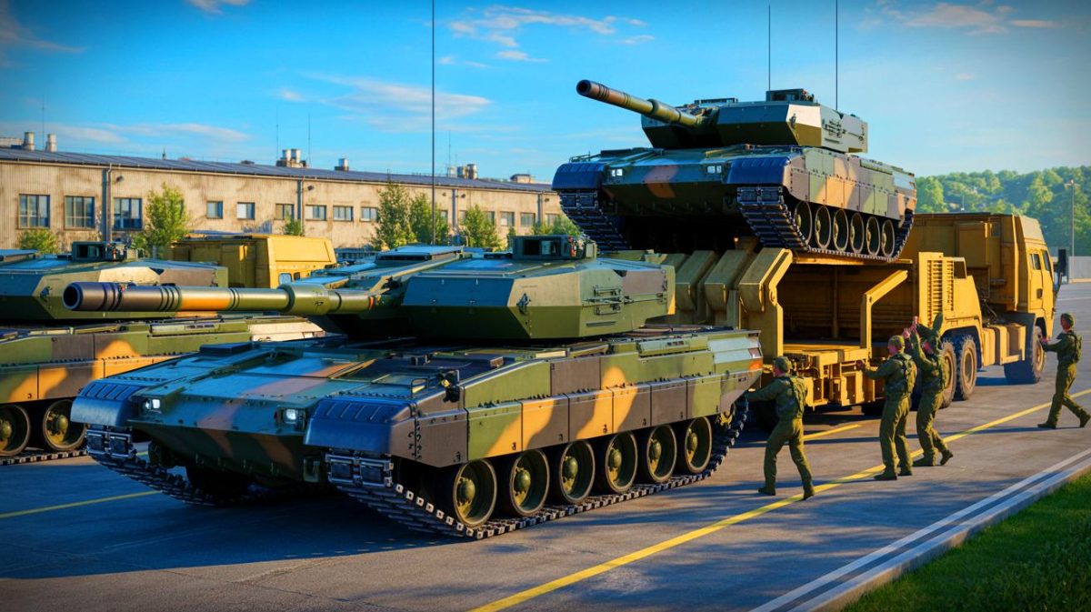 Illustration de l'accord militaire entre la Corée du Sud et la Pologne pour l'acquisition de chars K2 Black Panther. Image réalisée par IA.