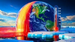 Illustration de l'impact du réchauffement climatique avec un dépassement possible du seuil de +1,5°C d'ici 2029. Image réalisée par IA.