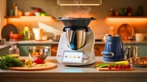 Illustration de l'absence de compatibilité du Découpe-Minute avec le Thermomix TM7. Image réalisée par IA.