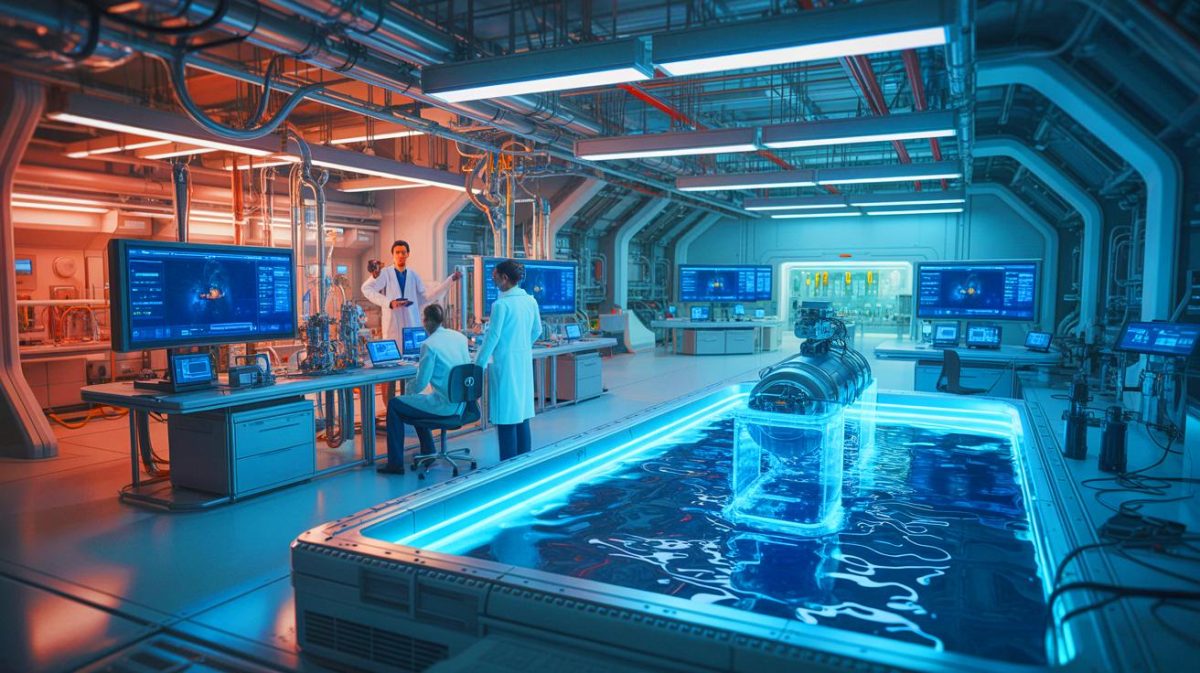 Illustration de l'exploration de l'eau comme source d'énergie renouvelable. Image réalisée par IA.