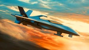 Illustration de SkyShark, le drone militaire de nouvelle génération inspiré de la Formule 1, générée par intelligence artificielle.