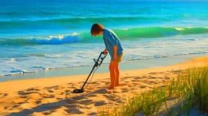 « Ce détecteur de métaux a transformé ma vie » : quand les plages bretonnes révèlent des trésors inattendus et bouleversants pour les chasseurs modernes Illustration de la recherche de trésors sur la plage à l'aide d'un détecteur de métaux, générée par intelligence artificielle.