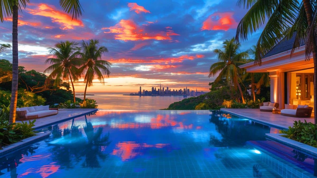 Ces piscines de stars : « Pour qui paye-t-on vraiment ces 5 millions d’euros ? » Découvrez ces bassins de rêve qui suscitent colère et envie à travers le monde Illustration de piscines somptueuses de célébrités symbolisant luxe et opulence.