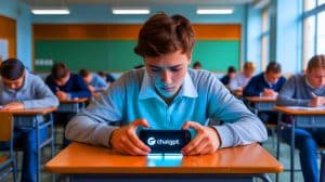 Illustration de la triche au baccalauréat avec l'utilisation de ChatGPT, générée par intelligence artificielle.