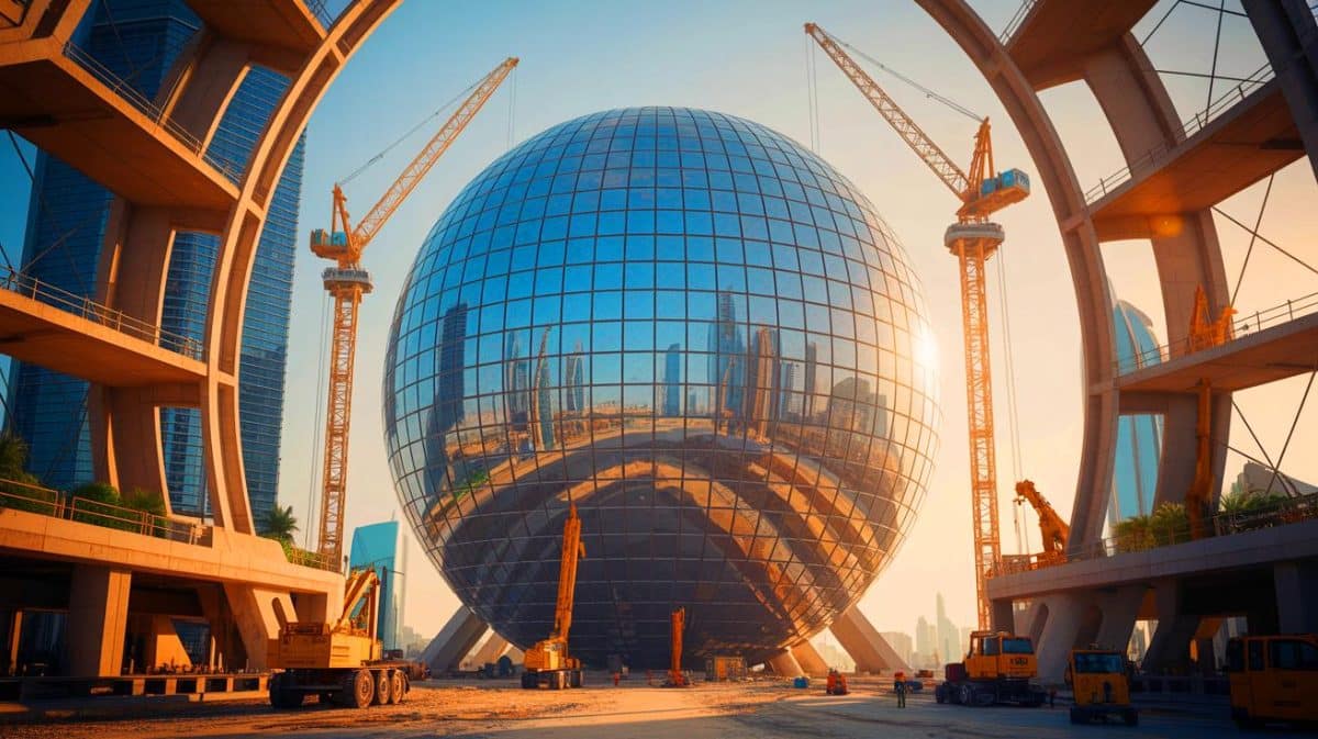 Illustration de la sphère géante en cours de construction à Abu Dhabi, inspirée de celle de Las Vegas.