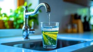 Illustration de la contamination de l'eau du robinet par des pesticides en Île-de-France. Image réalisée par IA.