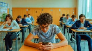 Illustration de l'évolution des techniques de fraude au Baccalauréat 2025, générée par intelligence artificielle.