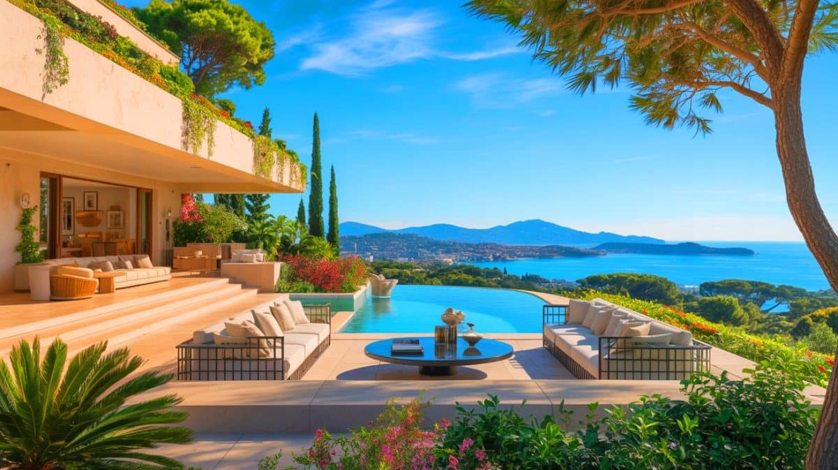 Plus de 80 millions d’euros pour cette villa à Cannes avec 6 chambres, piscine à débordement et panorama hallucinant sur la mer Illustration de la Villa Phoenix à Cannes, une création générée par intelligence artificielle.