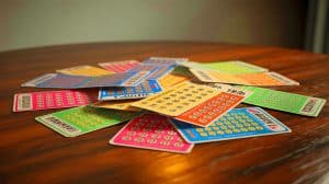 Illustration de divers tickets de jeux de grattage, générée par intelligence artificielle.