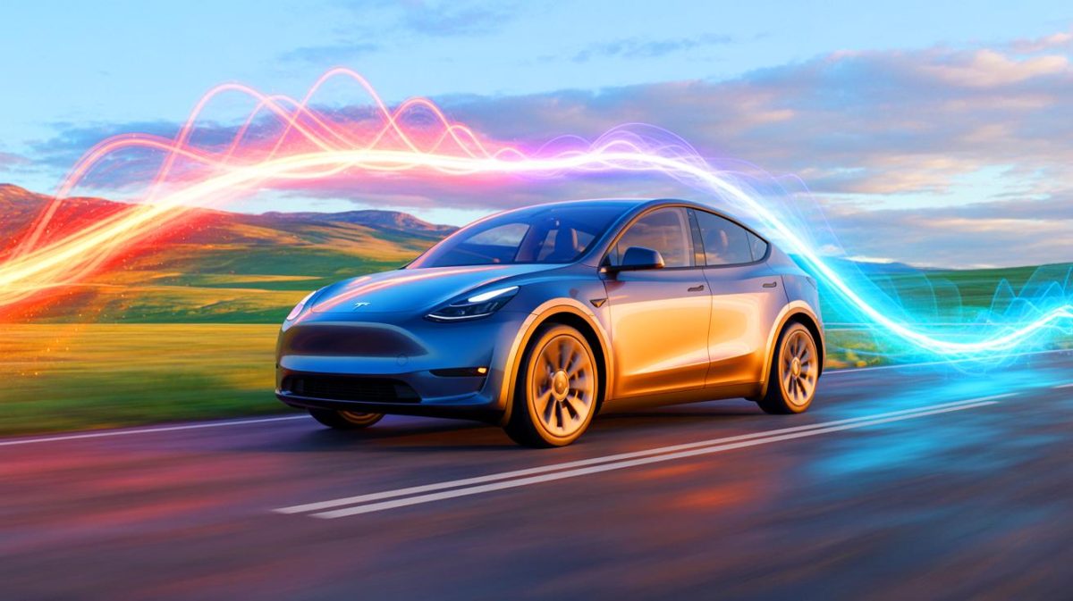 Illustration de l'innovation HyperHybrid intégrée dans une Tesla Model Y. Image réalisée par IA.