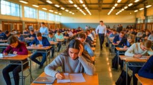 Illustration de la fuite d'un sujet du bac 2023 en éco-droit et de ses conséquences sur les élèves.